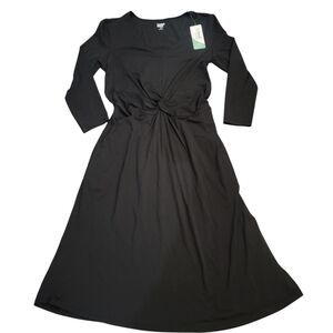 Lands End Tie Waist Flattering Maxi Women's Black Dress Long Sleeve Size M/T NWT
